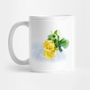 Bright yellow rose with water droplets. Mug